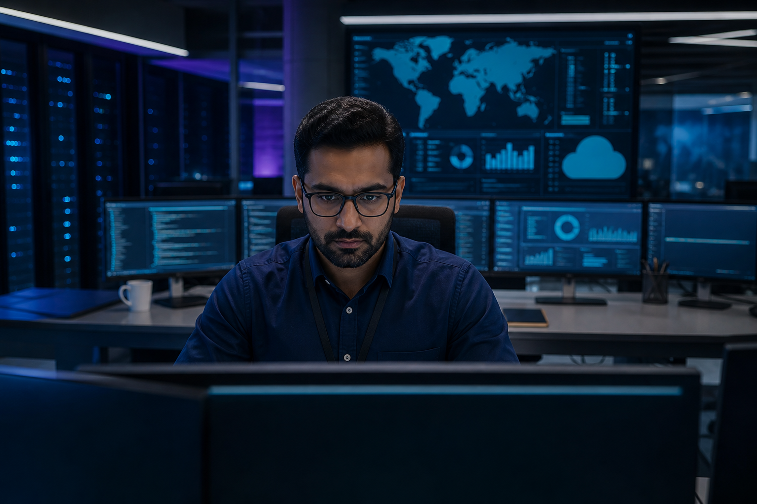 Cybersecurity specialist monitoring secure cloud infrastructure